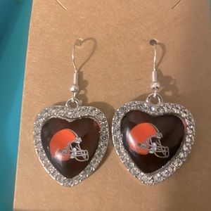 Cleveland browns crystal heart shaped silver tone earrings
